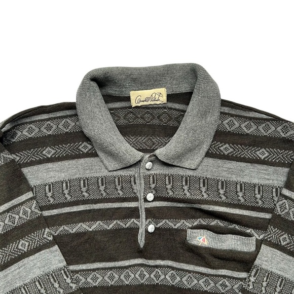 Vintage 80s 90s Arnold Palmer Knit Geometric Striped Polo Small - Picture 2 of 2